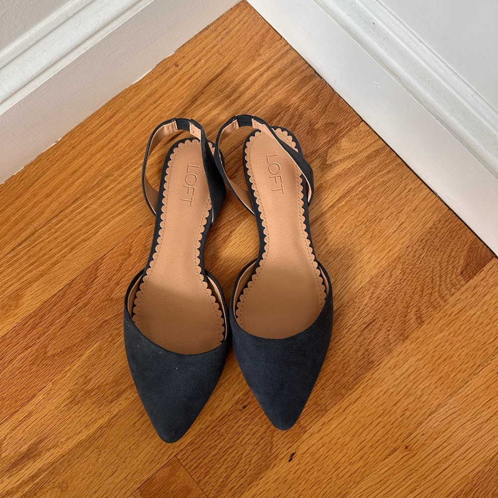 LOFT Black Slingback Flats with Pointed Toe